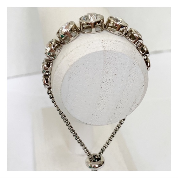 bezel set sparkling crystal slider clasp silver tone  bracelet holiday formal - Picture 6 of 16